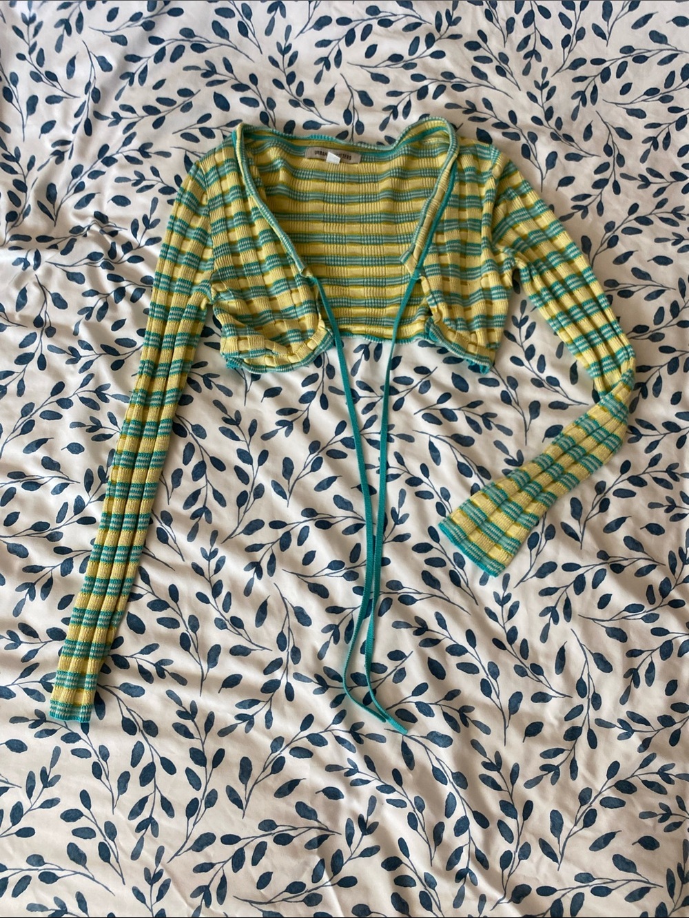 Urban Outfitters Yellow & Green Striped Tie-Front Crop Top